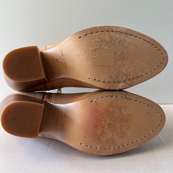 Rag & Bone Margot Leather Ankle Boot Tan Block Heel Side Zipper Womens Size 38.5 - Picture 8 of 8